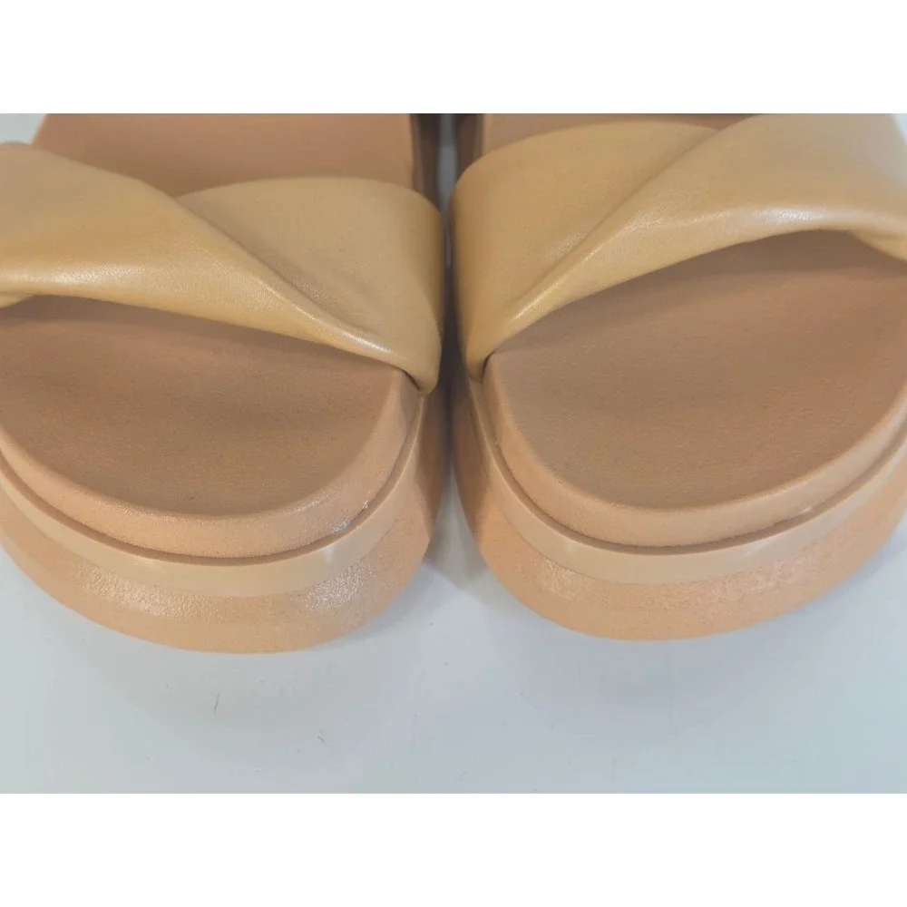 Bamboo‎ Reiki-11 Tan Platform Slide Sandals Double Twist Strap Size 11 052/022